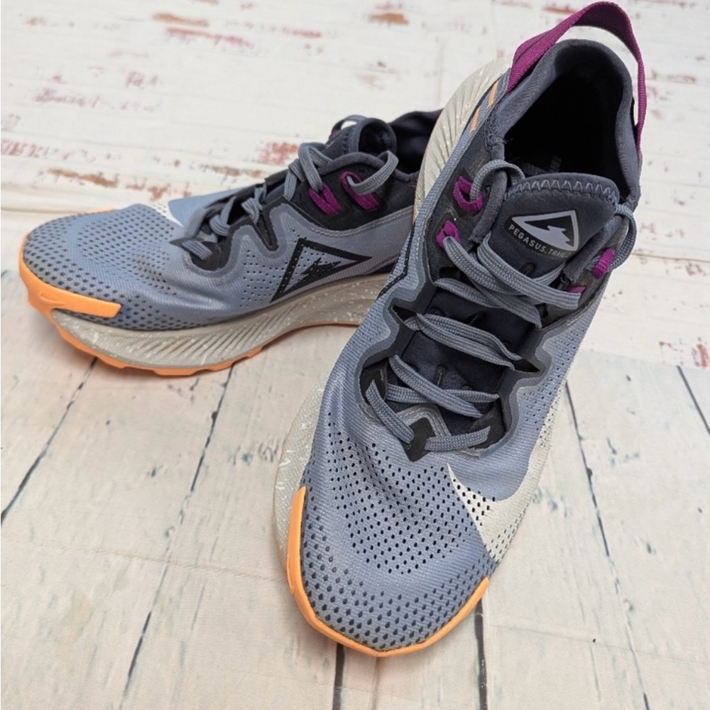 Nike Pegasus Gray and Orange Running Shoes with Breathable Mesh